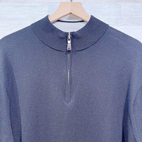 Peter Millar Merino Wool Silk 1/4 Zip Pullover Sweater Black Mens XXL 2XL - Picture 2 of 6